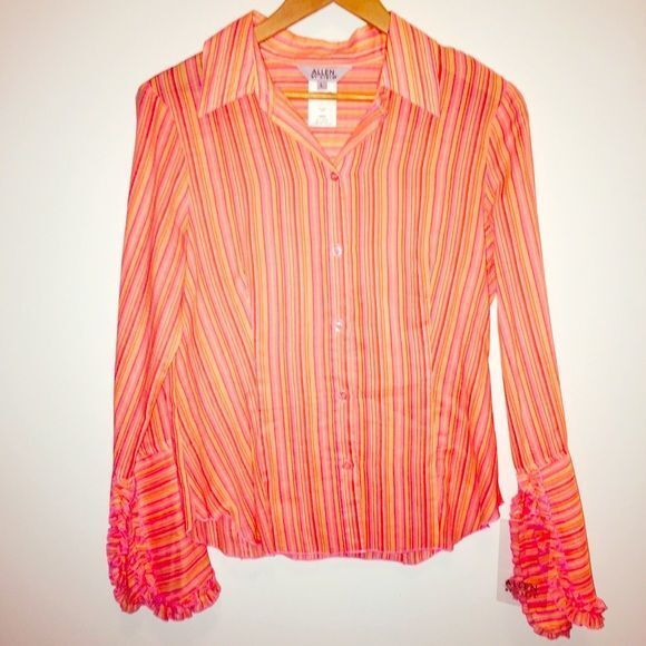 Allen by ABS Pink Stripe ruffle top - NWT - Picture 1 of 3